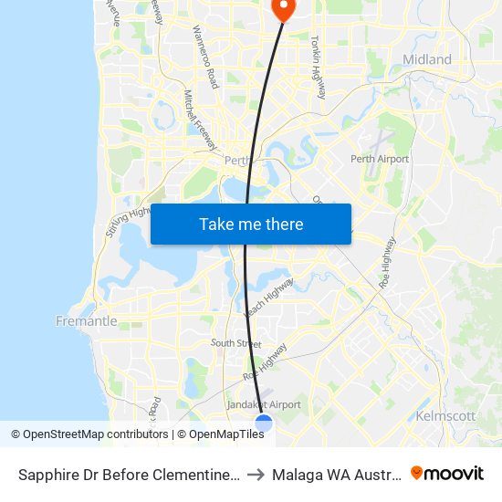 Sapphire Dr Before Clementine Bvd to Malaga WA Australia map