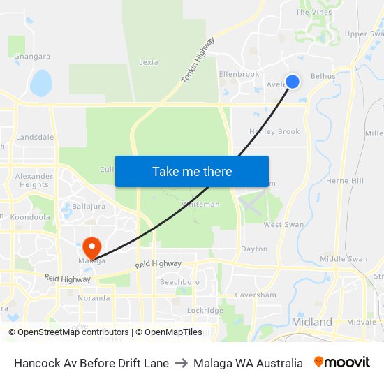 Hancock Av Before Drift Lane to Malaga WA Australia map