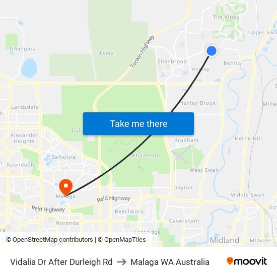 Vidalia Dr After Durleigh Rd to Malaga WA Australia map