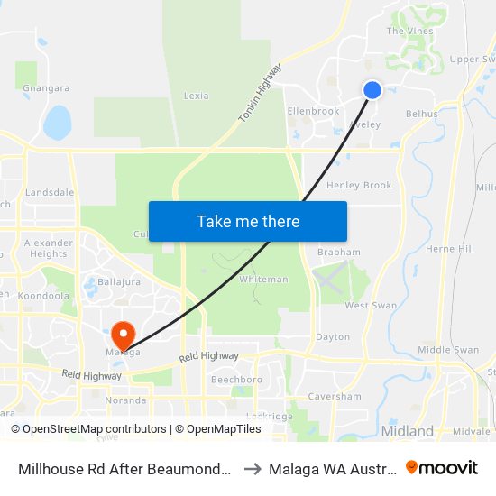 Millhouse Rd After Beaumonde Gra to Malaga WA Australia map