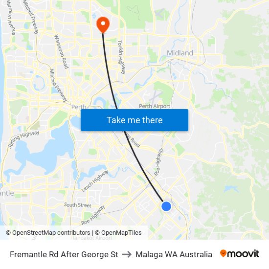 Fremantle Rd After George St to Malaga WA Australia map