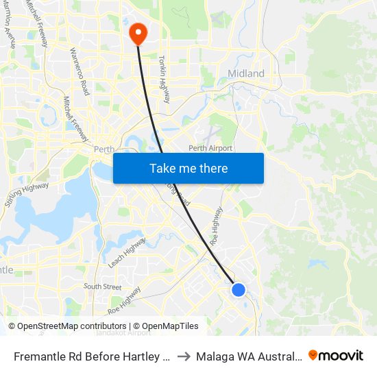 Fremantle Rd Before Hartley St to Malaga WA Australia map