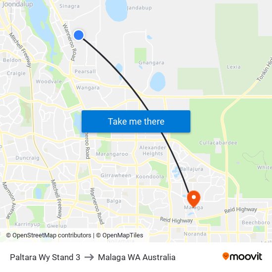 Paltara Wy Stand 3 to Malaga WA Australia map