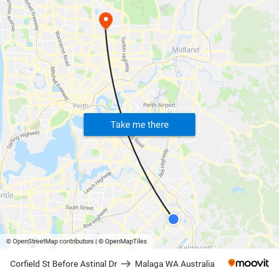 Corfield St Before Astinal Dr to Malaga WA Australia map