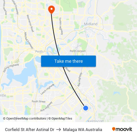 Corfield St After Astinal Dr to Malaga WA Australia map