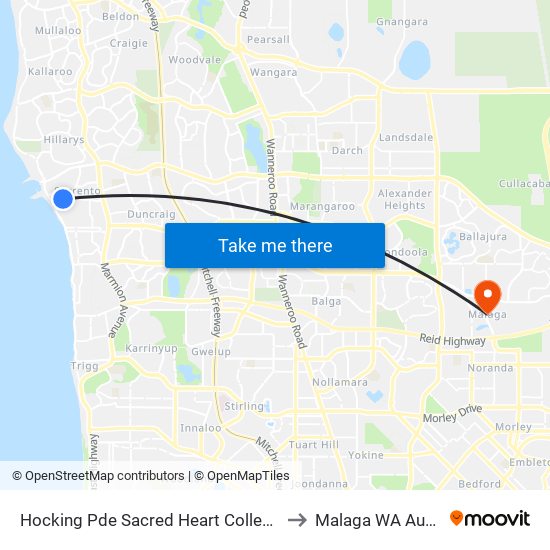 Hocking Pde Sacred Heart College Stand 3 to Malaga WA Australia map