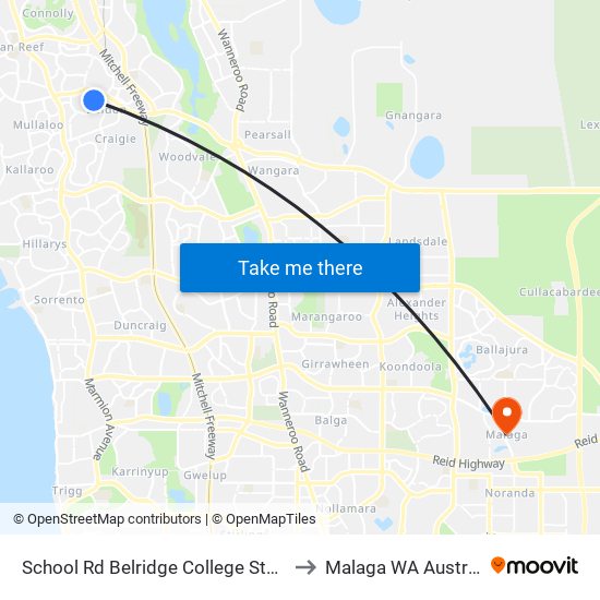 School Rd Belridge College Stand 3 to Malaga WA Australia map