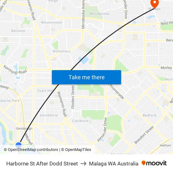 Harborne St After Dodd Street to Malaga WA Australia map