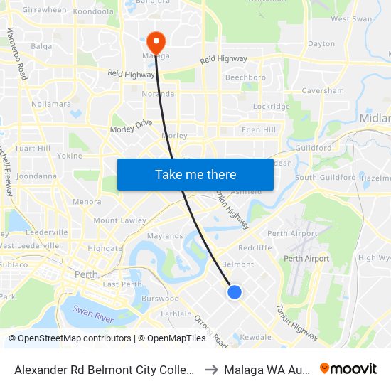 Alexander Rd Belmont City College Stand 1 to Malaga WA Australia map