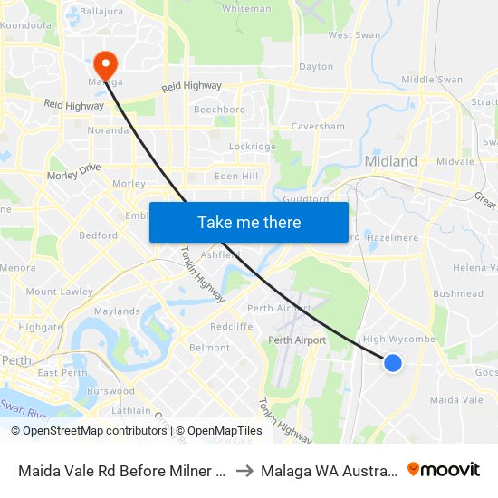 Maida Vale Rd Before Milner Rd to Malaga WA Australia map