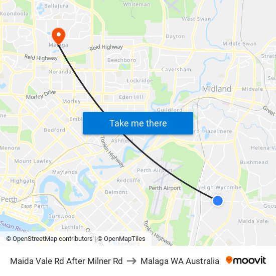 Maida Vale Rd After Milner Rd to Malaga WA Australia map