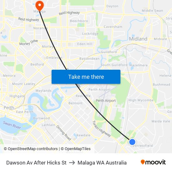 Dawson Av After Hicks St to Malaga WA Australia map