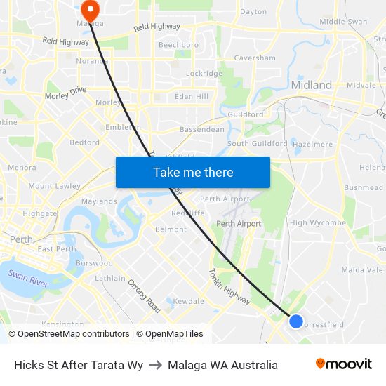 Hicks St After Tarata Wy to Malaga WA Australia map