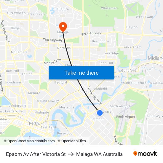 Epsom Av After Victoria St to Malaga WA Australia map