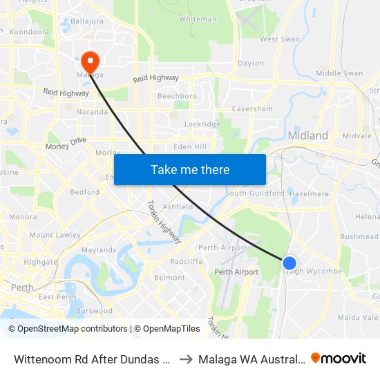 Wittenoom Rd After Dundas Rd to Malaga WA Australia map