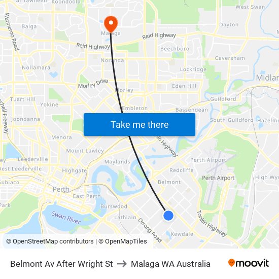 Belmont Av After Wright St to Malaga WA Australia map