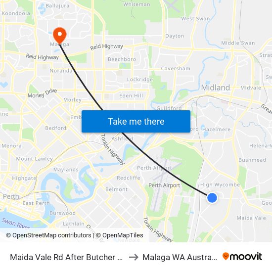 Maida Vale Rd After Butcher Rd to Malaga WA Australia map