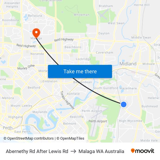 Abernethy Rd After Lewis Rd to Malaga WA Australia map