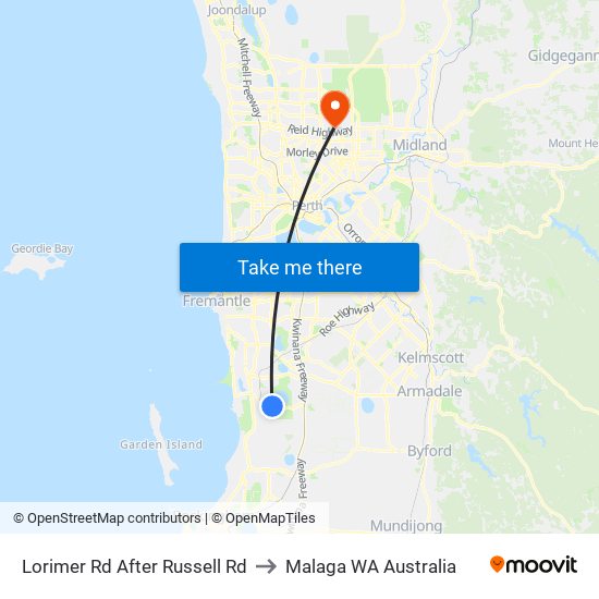 Lorimer Rd After Russell Rd to Malaga WA Australia map