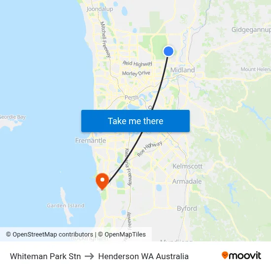 Whiteman Park Stn to Henderson WA Australia map