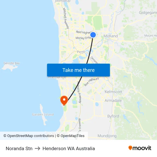 Noranda Stn to Henderson WA Australia map