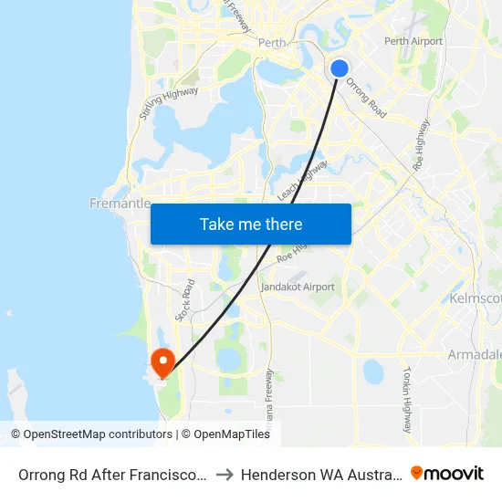 Orrong Rd After Francisco St to Henderson WA Australia map