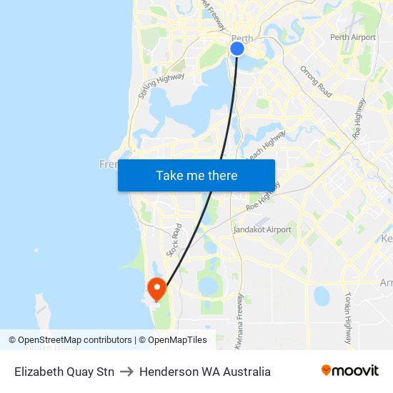 Elizabeth Quay Stn to Henderson WA Australia map