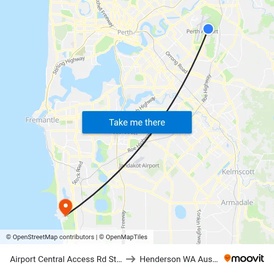 Airport Central Access Rd Stand 1 to Henderson WA Australia map