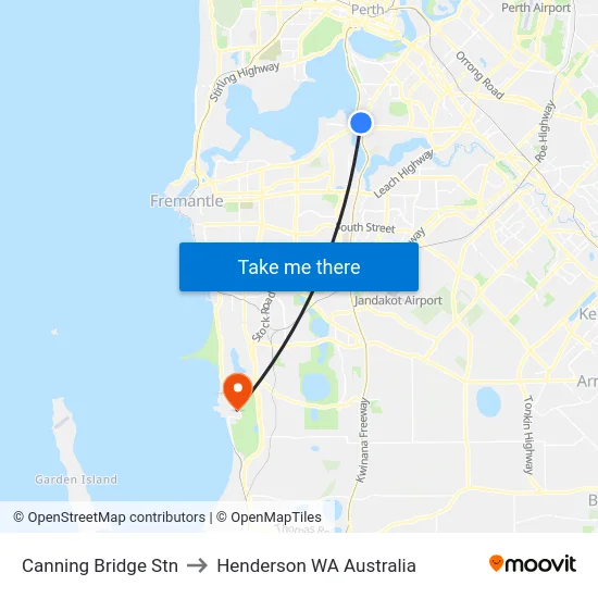 Canning Bridge Stn to Henderson WA Australia map