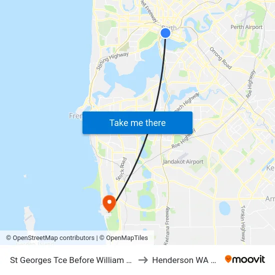 St Georges Tce Before William St Eastbound to Henderson WA Australia map