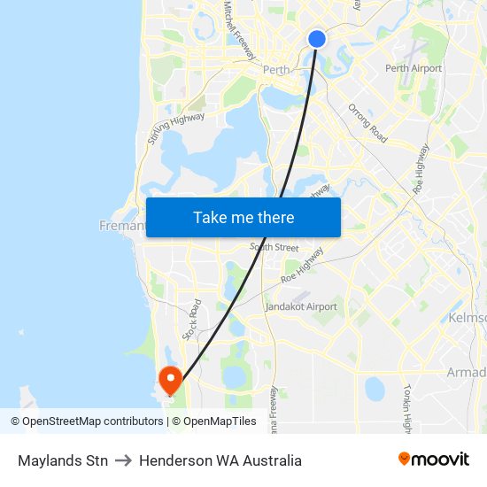 Maylands Stn to Henderson WA Australia map