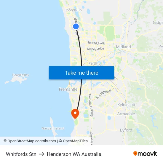 Whitfords Stn to Henderson WA Australia map