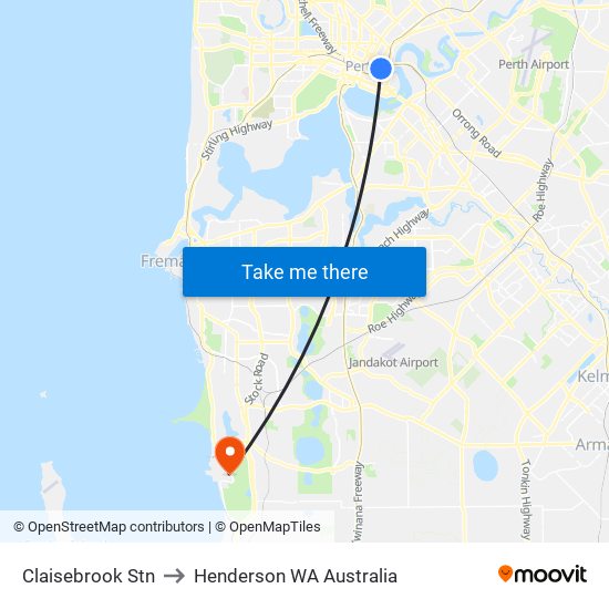 Claisebrook Stn to Henderson WA Australia map
