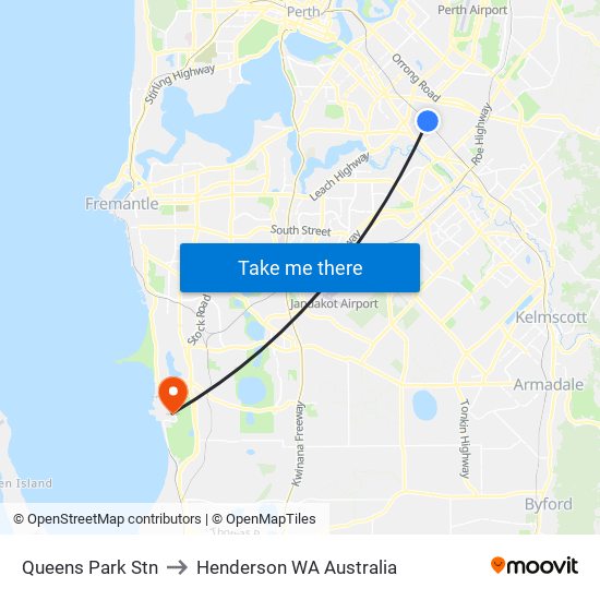 Queens Park Stn to Henderson WA Australia map