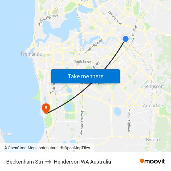 Beckenham Stn to Henderson WA Australia map