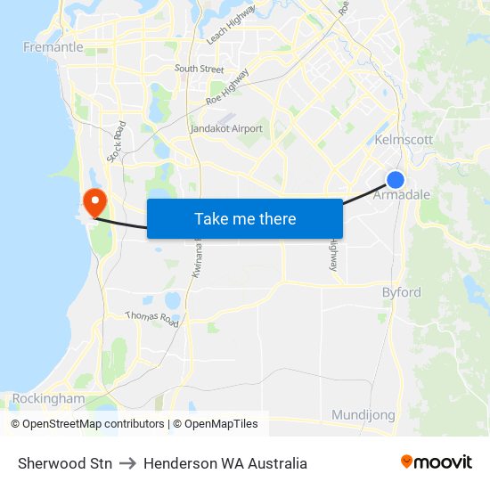 Sherwood Stn to Henderson WA Australia map