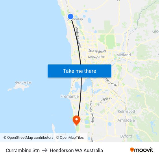 Currambine Stn to Henderson WA Australia map