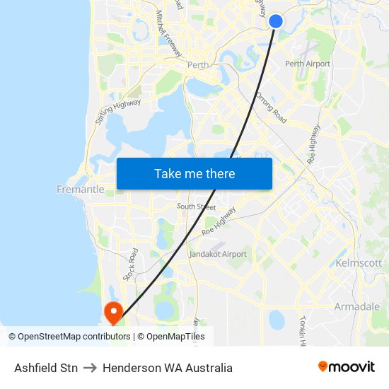 Ashfield Stn to Henderson WA Australia map