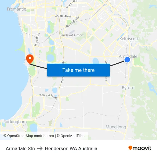 Armadale Stn to Henderson WA Australia map