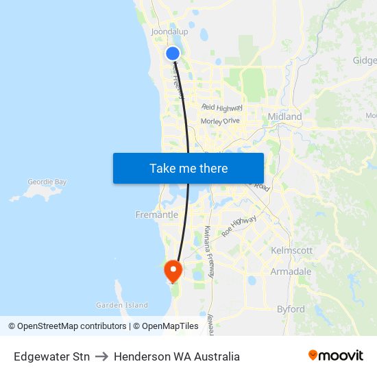 Edgewater Stn to Henderson WA Australia map