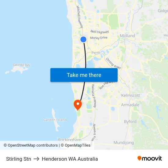 Stirling Stn to Henderson WA Australia map