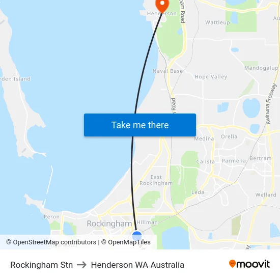 Rockingham Stn to Henderson WA Australia map