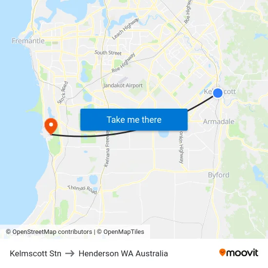 Kelmscott Stn to Henderson WA Australia map