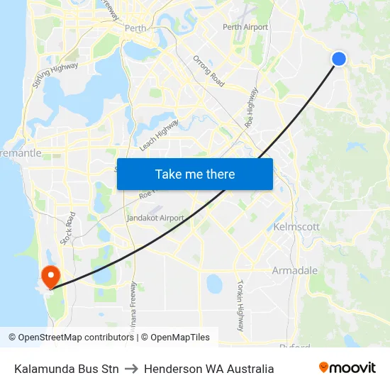 Kalamunda Bus Stn to Henderson WA Australia map