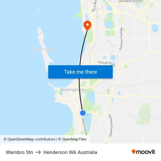 Warnbro Stn to Henderson WA Australia map
