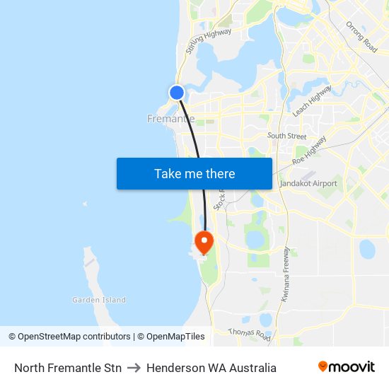 North Fremantle Stn to Henderson WA Australia map