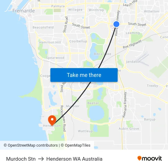 Murdoch Stn to Henderson WA Australia map