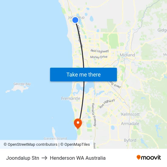 Joondalup Stn to Henderson WA Australia map