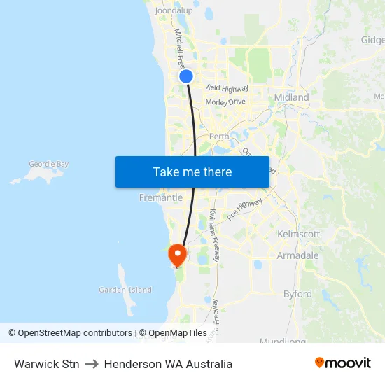Warwick Stn to Henderson WA Australia map