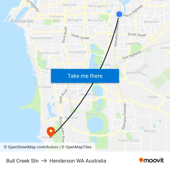 Bull Creek Stn to Henderson WA Australia map